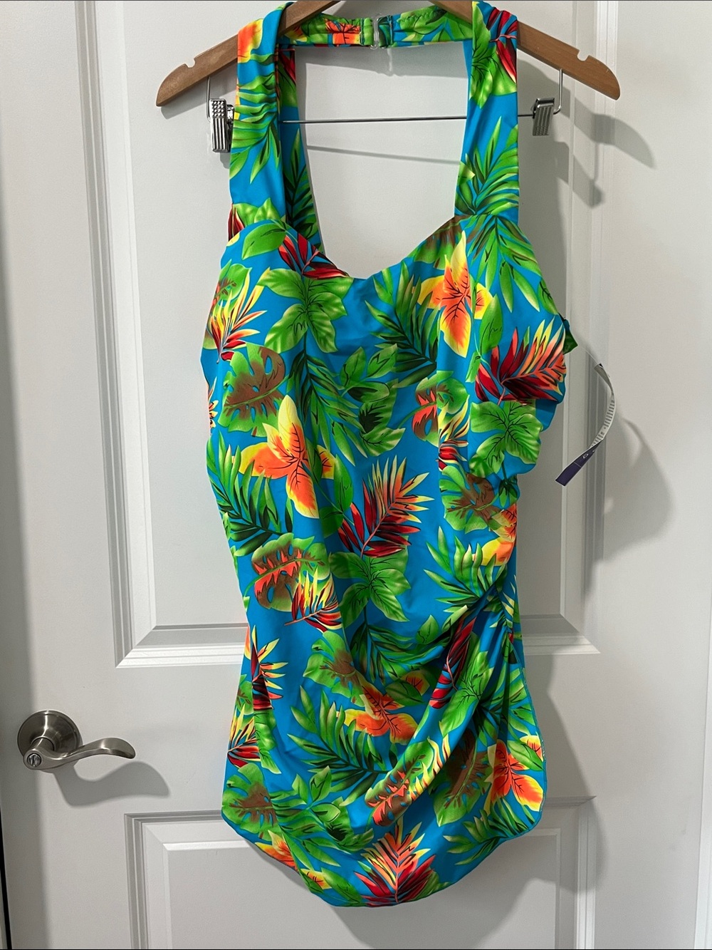 T.H.E VTG Tummy Control Tropical Floral Blue One-Piece Swimsuit NWT SZ 28W